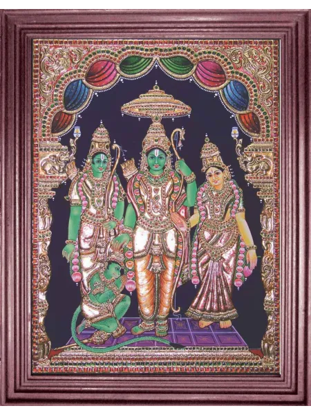 Antique embossed ram parivar tanjore painting